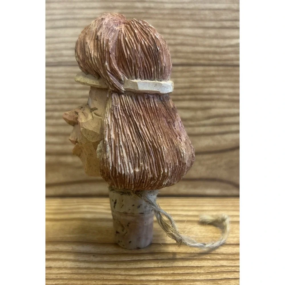 Hand Carved Wooden Wine Bottle Stopper‎ Whimsical Folk Art Character Head Cork
